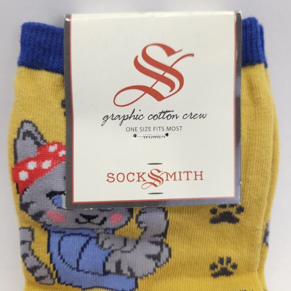 Socksmith Women's Crew Socks 9-11 Cat We Can Meow It Yellow Novelty Graphic Gift - Picture 2 of 7